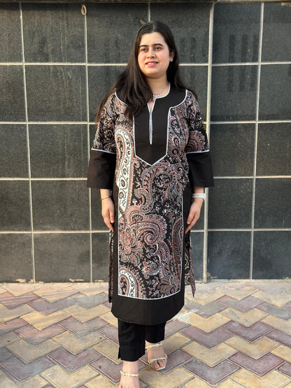 Airy Cotton Kalamkari kurti for women- Black Pakistani pattern