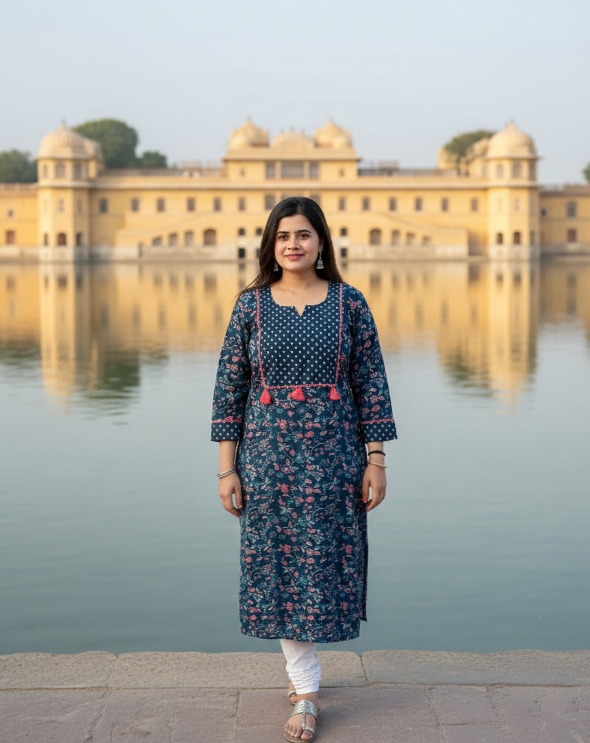 Everyday Cotton kurti - Breathable & Stylish Blue