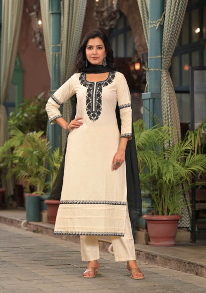 Cotton Kurta Set for Women Mehar Offwhite - Vijay Laxmi