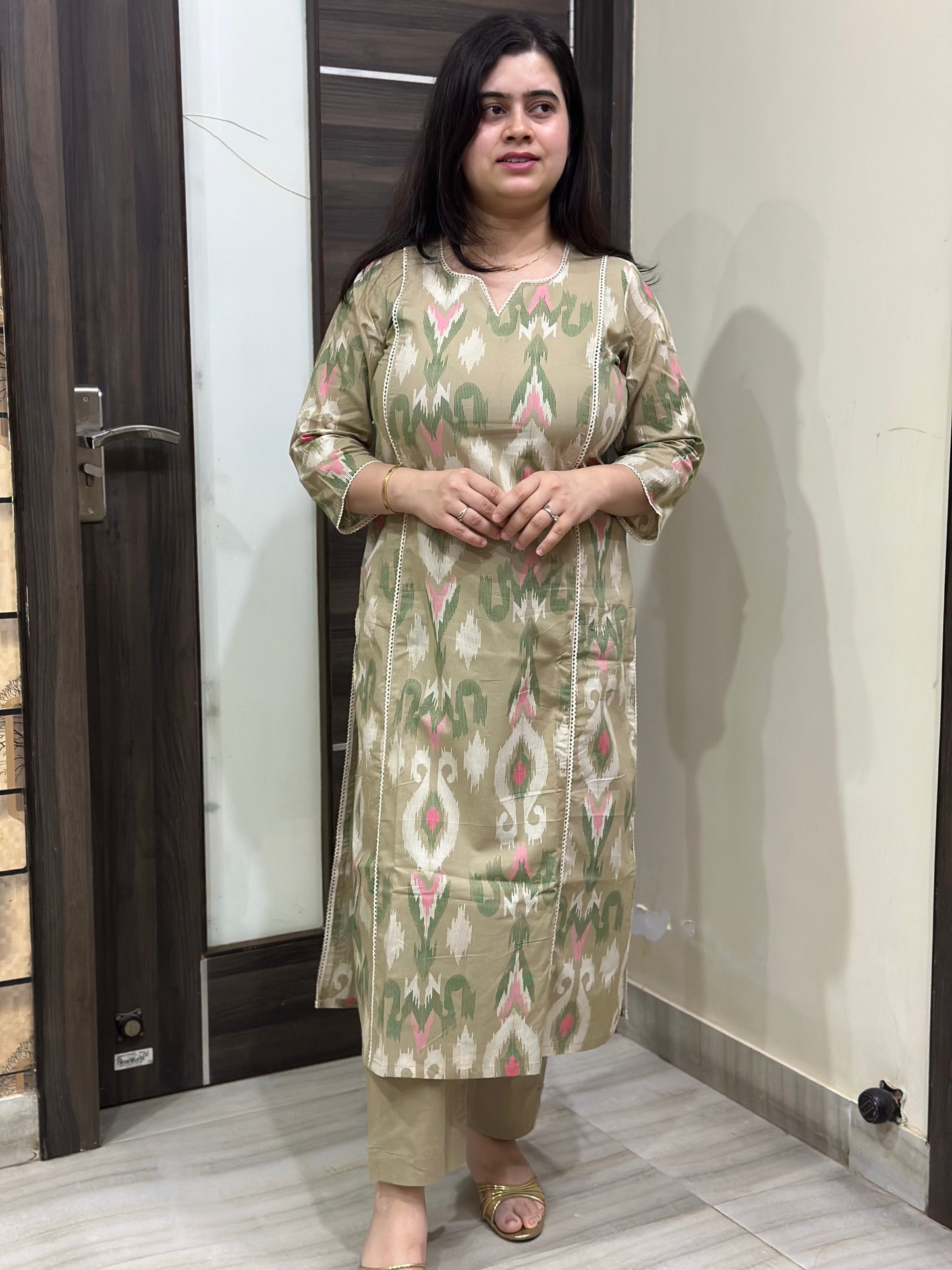 Mehar premium cotton Kurta & Pant Ikkat Beige