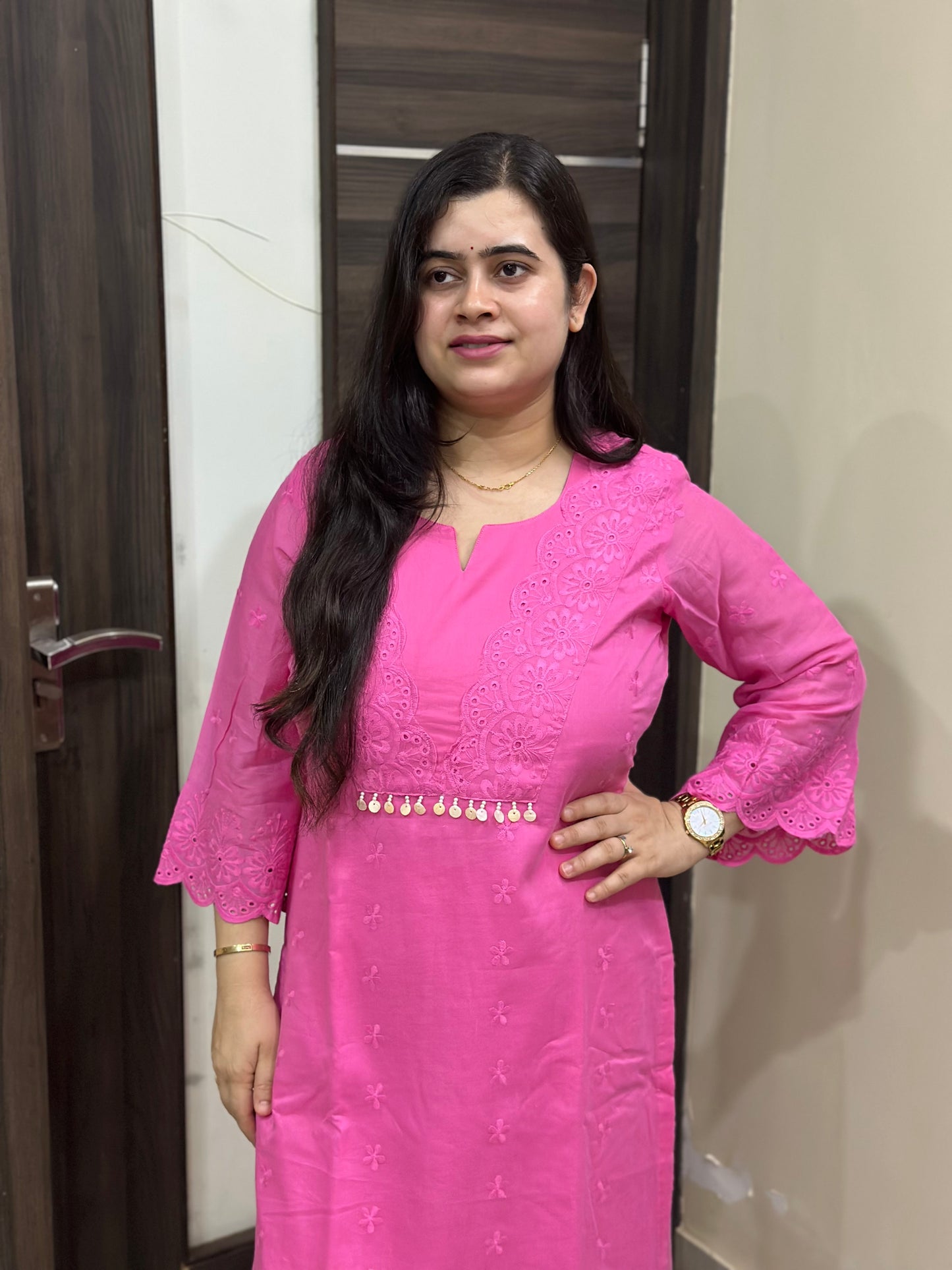 Mehar premium chikankari cotton Kurta & Pant with cotton lining Pink