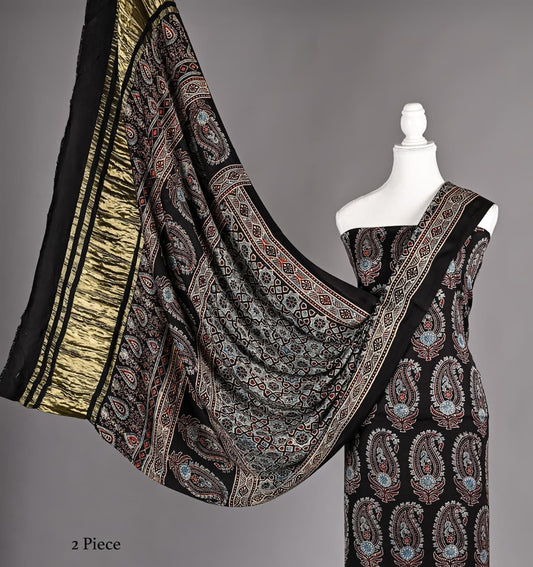 Modal Silk Ajrakh 2 Piece Unstitched Suit