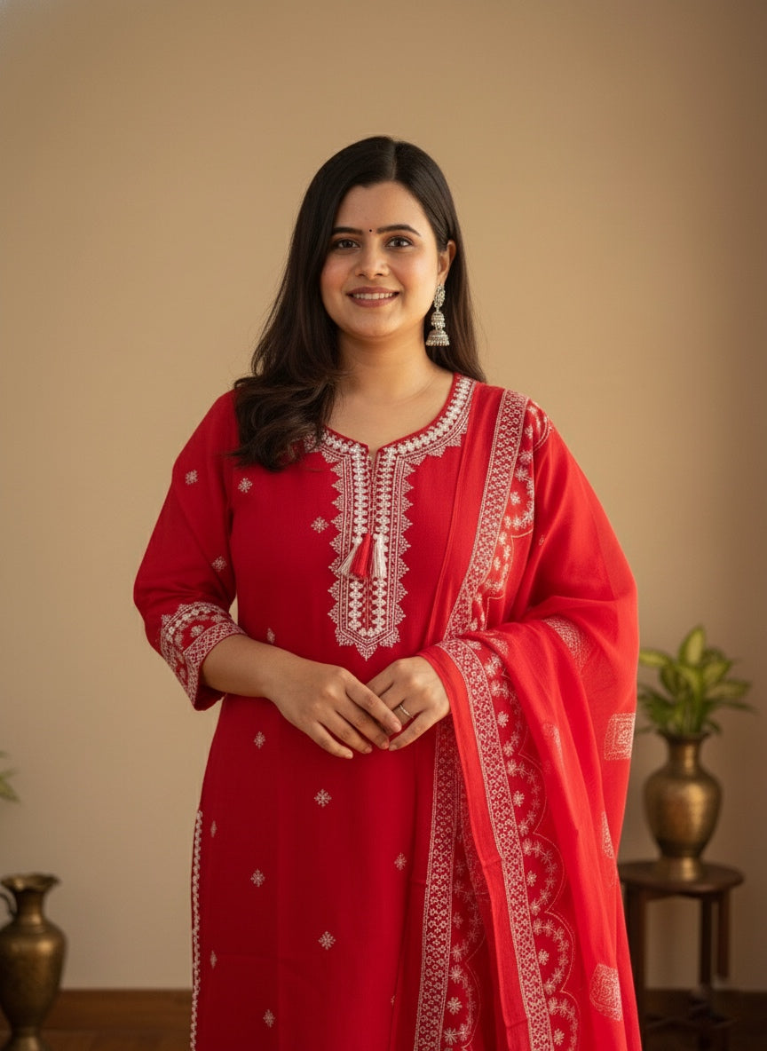 Cotton Flex kurta set with pants & dupatta