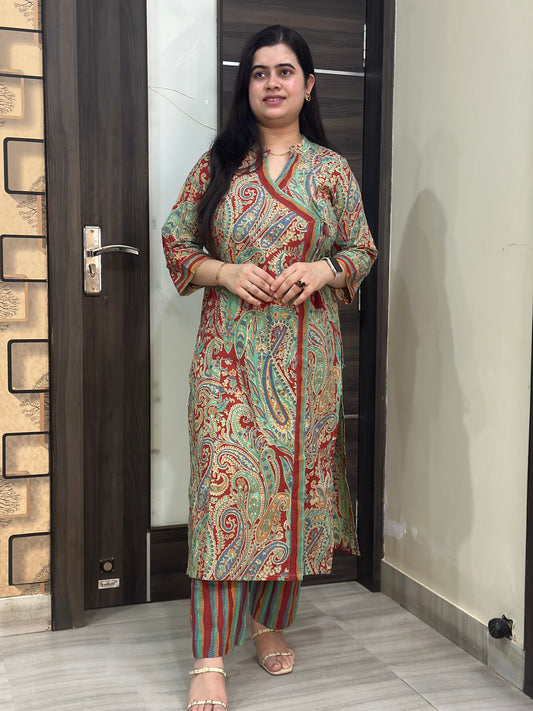 Noor kalamkari angrakha cotton Kurta & Pant Red