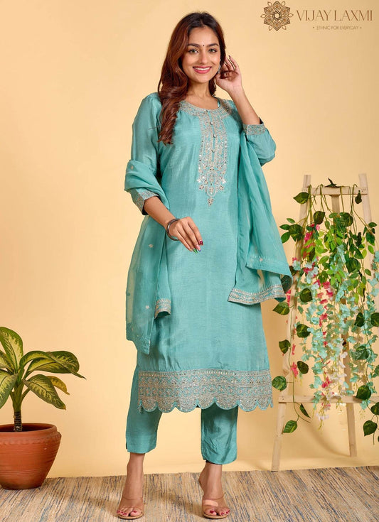 Modal Shimmer Silk Suit - Vijay Laxmi