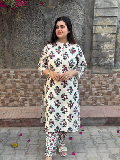 Ajrakh print cotton kurta set with pants - Vijay Laxmi