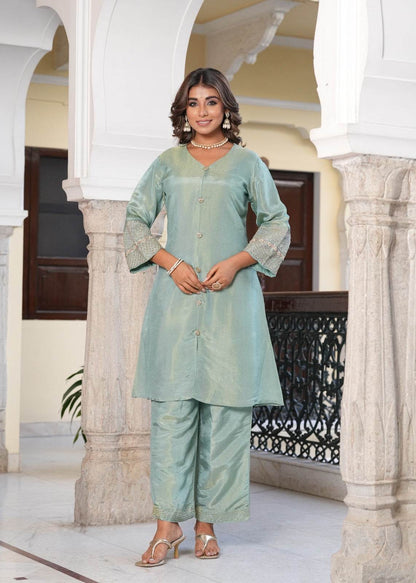 Shimmer Silk suit For Women Aqua - Vijay Laxmi