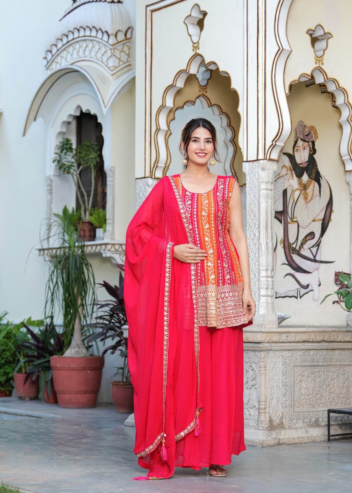 Dola Silk Peplum Suit with Sharara - Vijay Laxmi