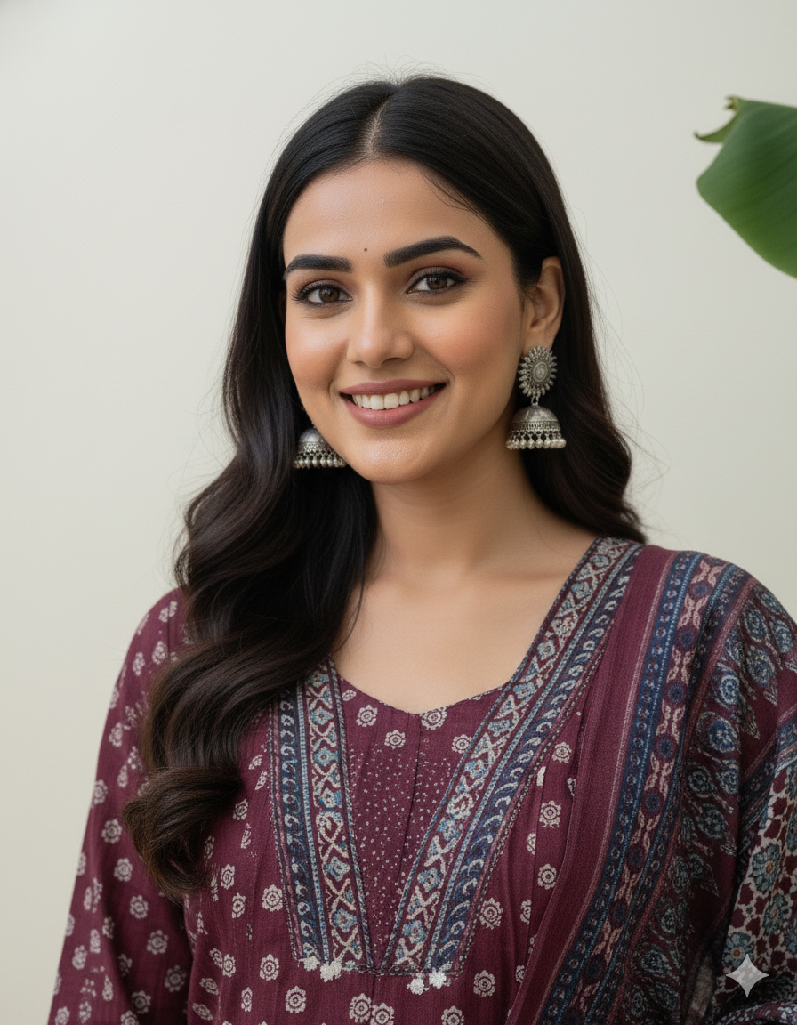 Mehar Anarkali Cotton Kurti Pant Dupatta Set – Thread & Lace Work (Only Pre-booking)