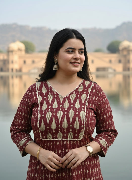 Dabu Kantha Cotton Kurti for women