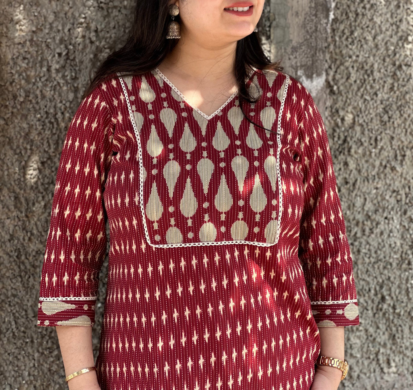 Dabu Kantha Cotton Kurti for women