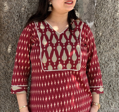 Dabu Kantha Cotton Kurti for women