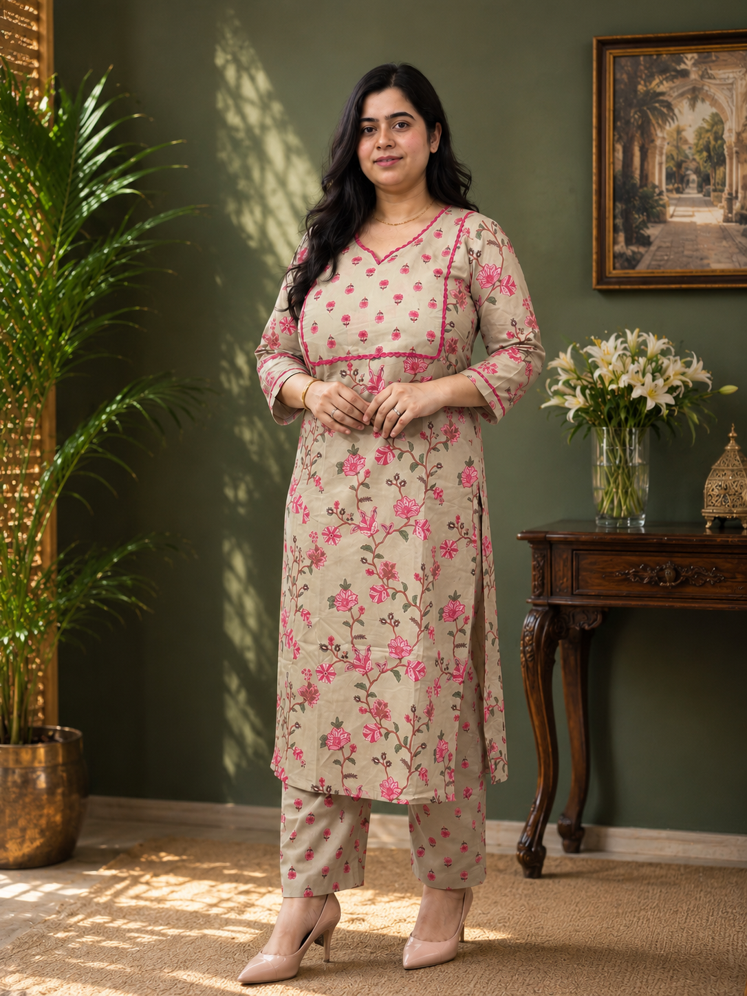Ruhani Cotton kurta set for women beige