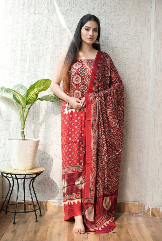 Modal Silk Ajrakh 2 Piece Unstitched Suit