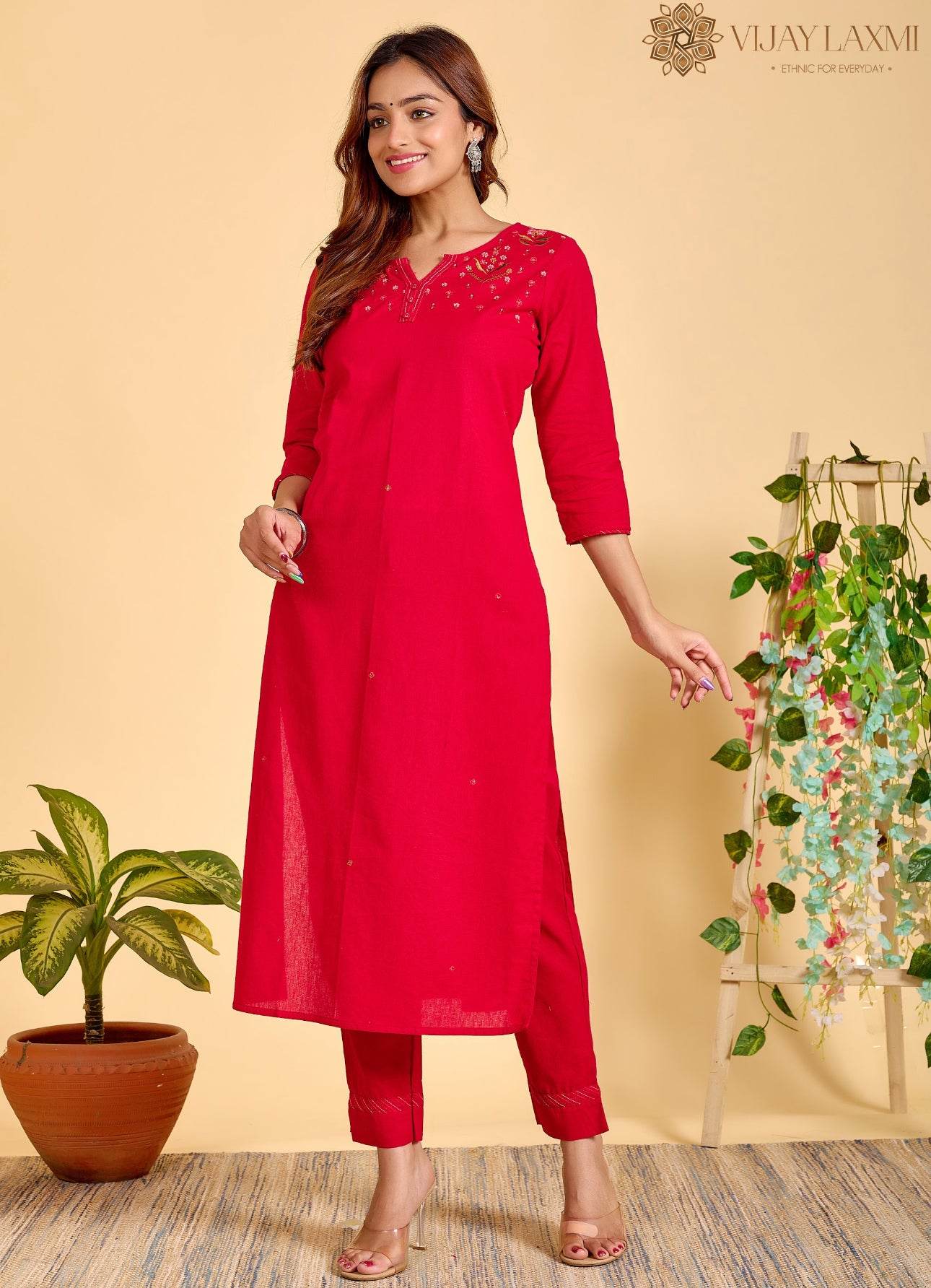 Red Mul Mul cotton Suit - Vijay Laxmi