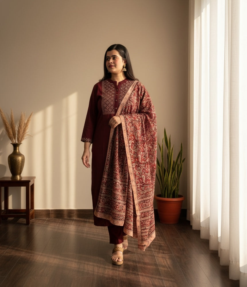 Kalamkari dupatta Cotton kurta set for women