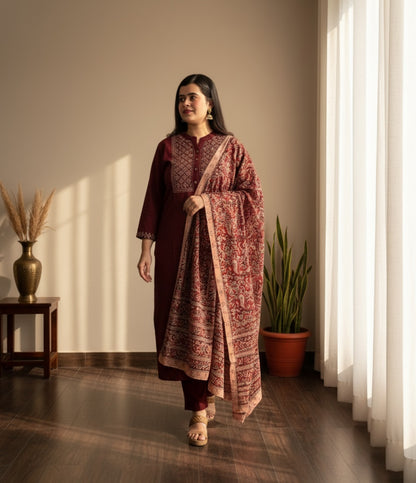 Kalamkari dupatta Cotton kurta set for women