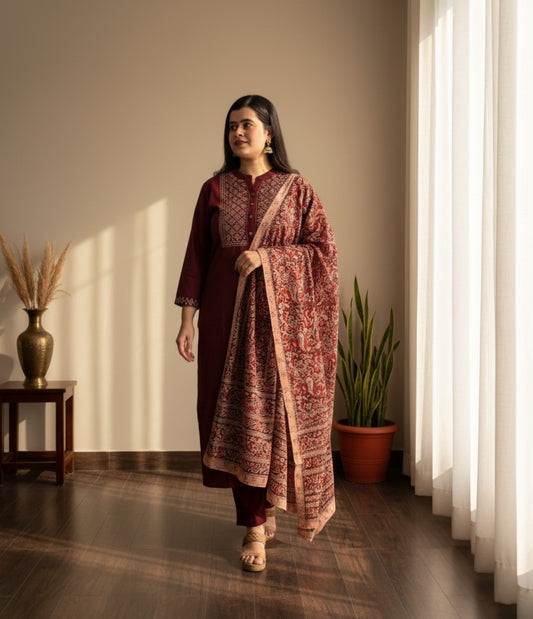 Kalamkari dupatta Cotton kurta set for women