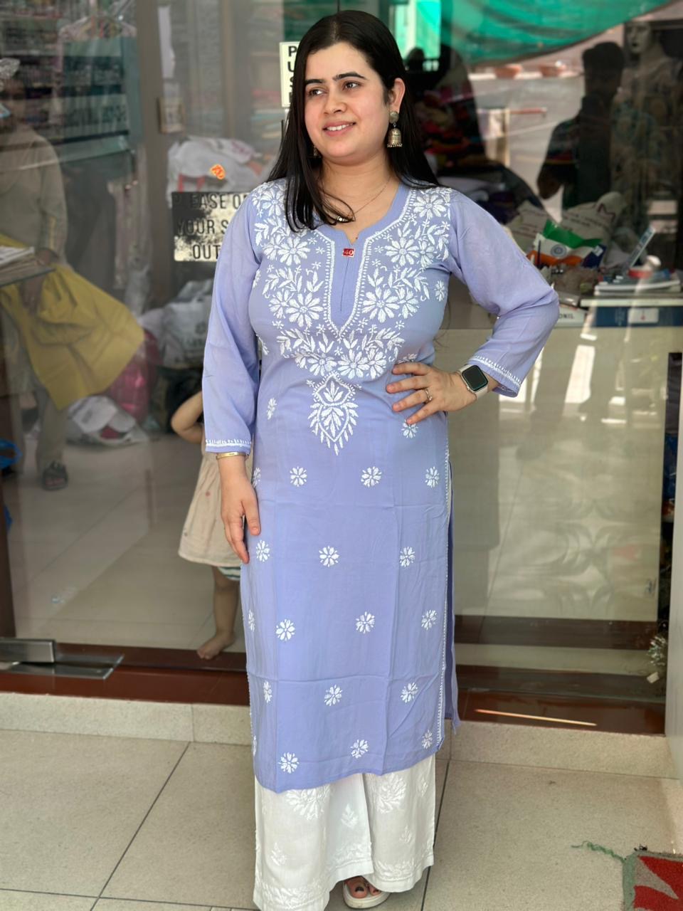 Chikankari Modal Kurti Lilac