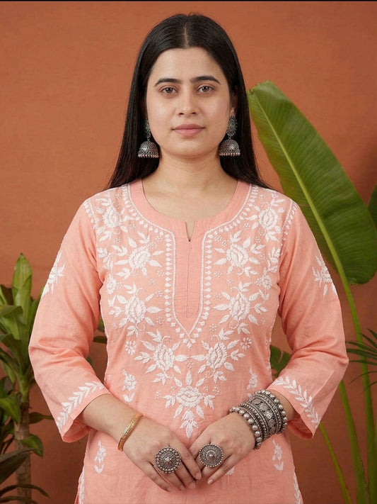Chikankari Modal Kurti Peach