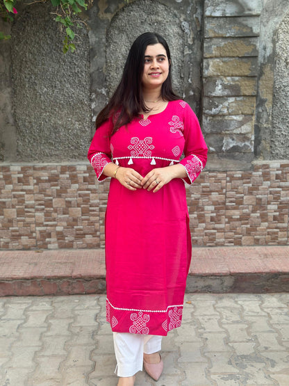 Breathable & Stylish Cotton Kurti Pink