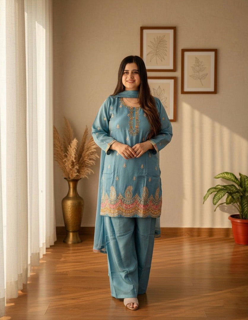 Viscose Shimmer Silk suit For Women with Palazo and dupatta