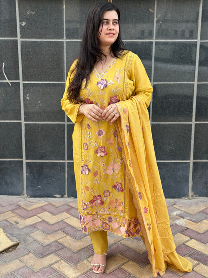 Gulmohar Mul chanderi kurta Set with dupatta