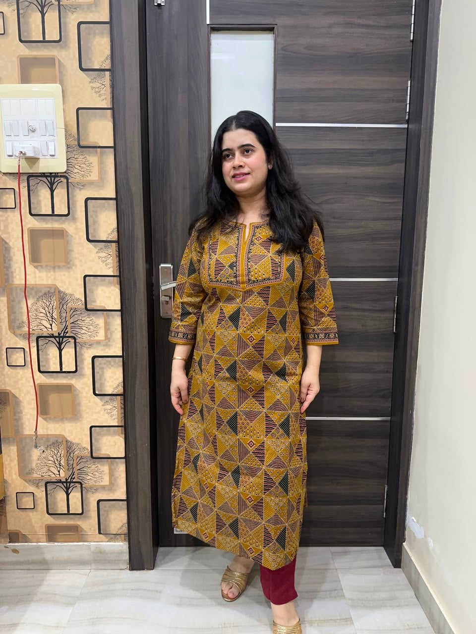 Madhubani Cotton kurta set for women mustard