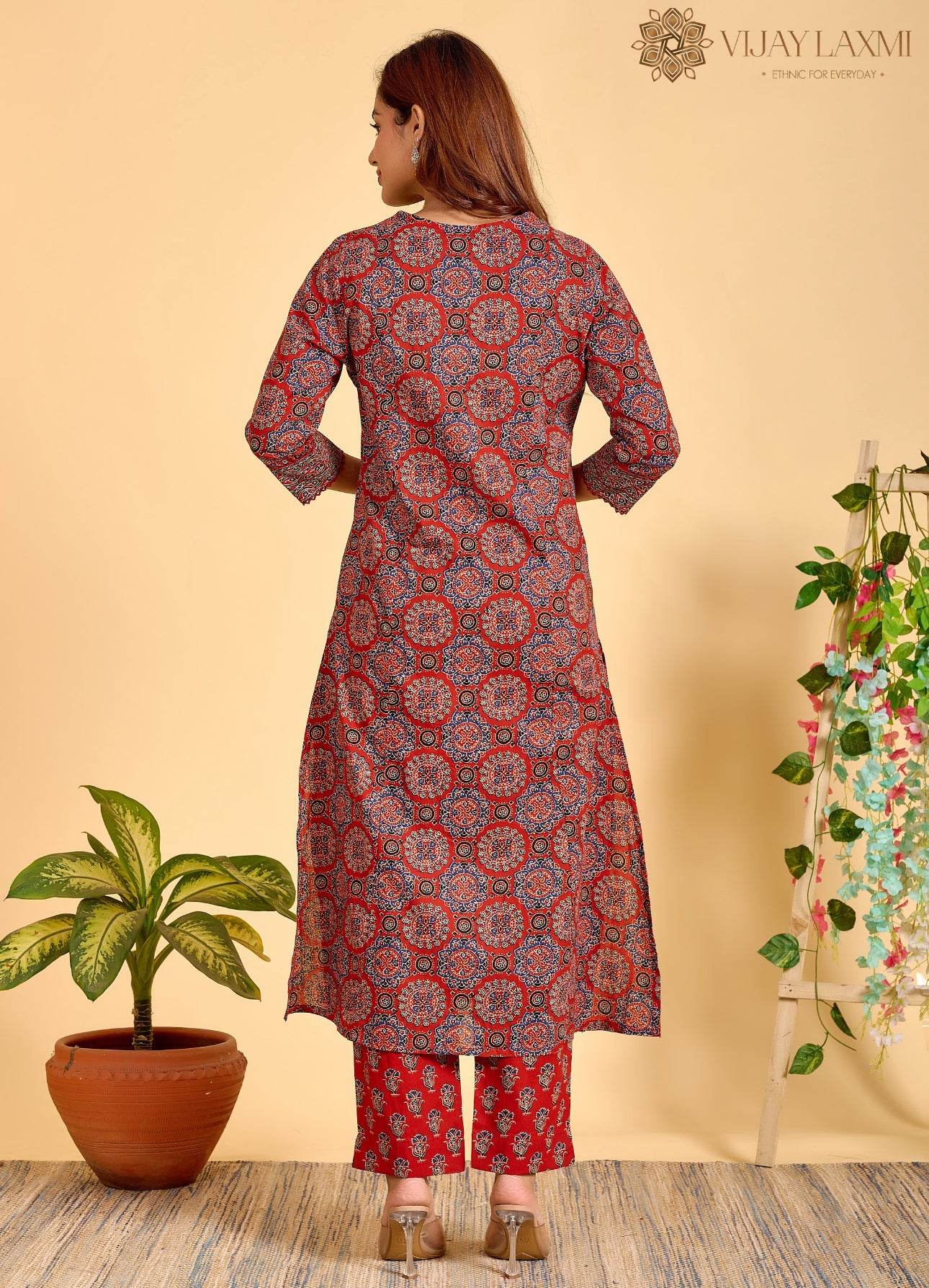 Ajrakh Printed Cotton Suit For Women - Vijay Laxmi