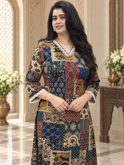 Gulmohar Heritage Patchwork Cotton Kurta Set