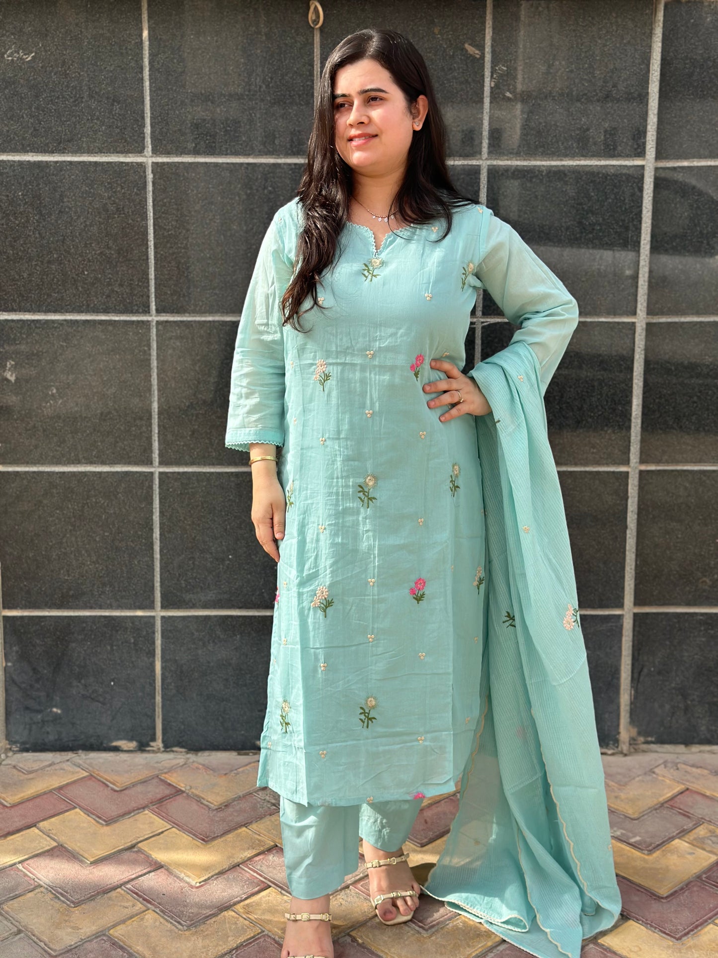 Gulmohar Mulmul Cotton kurta Set with dupatta