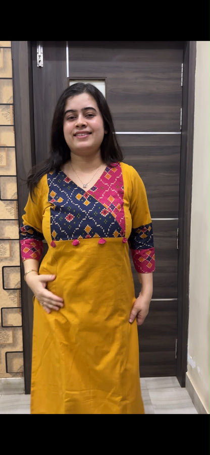 Sunehri pure cotton flex kurti for women mustard