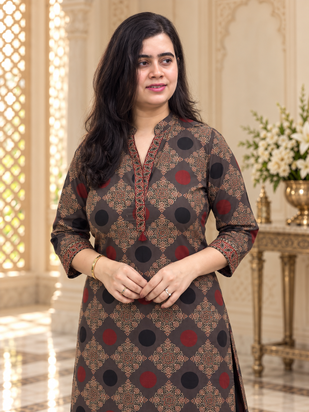 Madhubani pure cotton kurti for women( grey)