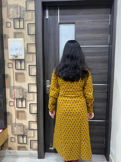 Madhubani pure cotton kurti for women mustard
