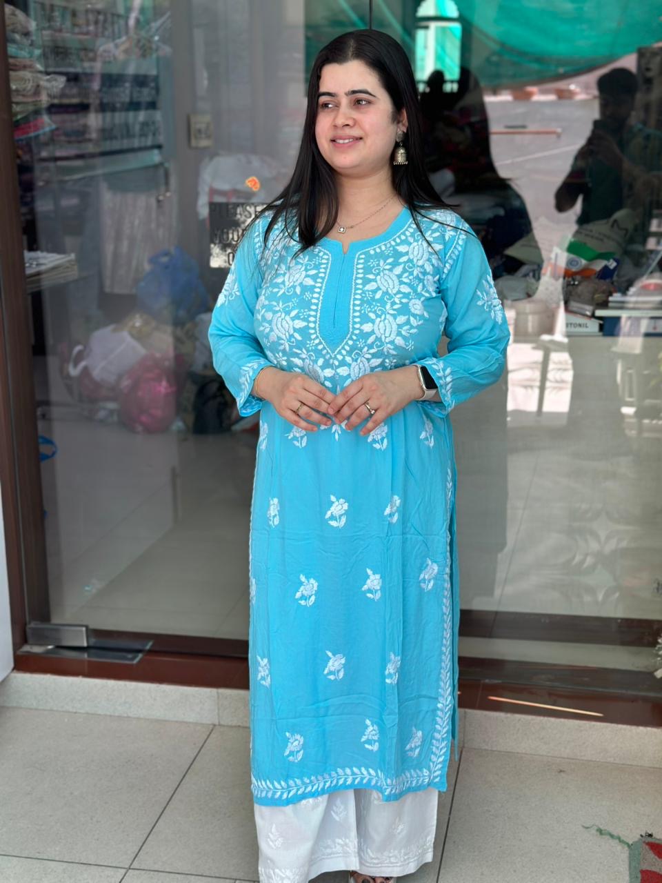 Chikankari Modal Kurti Blue