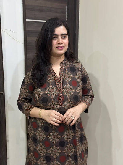 Madhubani pure cotton kurti for women( grey)