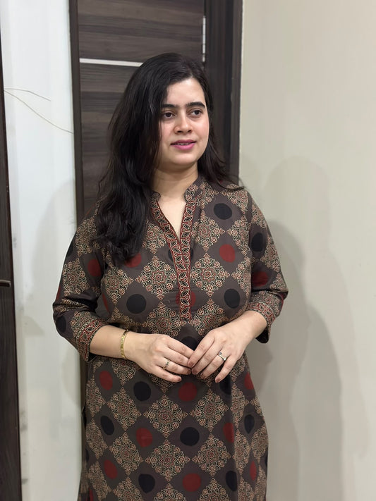 Madhubani pure cotton kurti for women( grey)