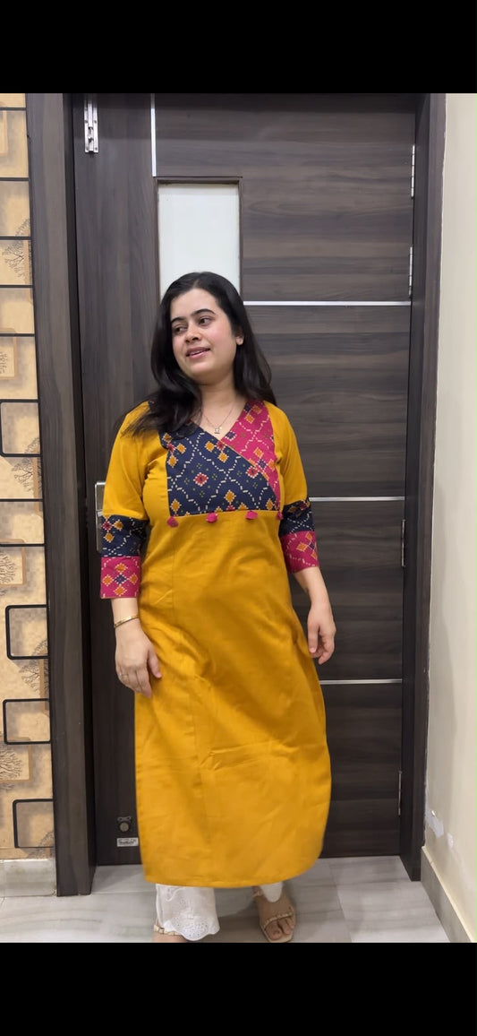 Sunehri pure cotton flex kurti for women mustard