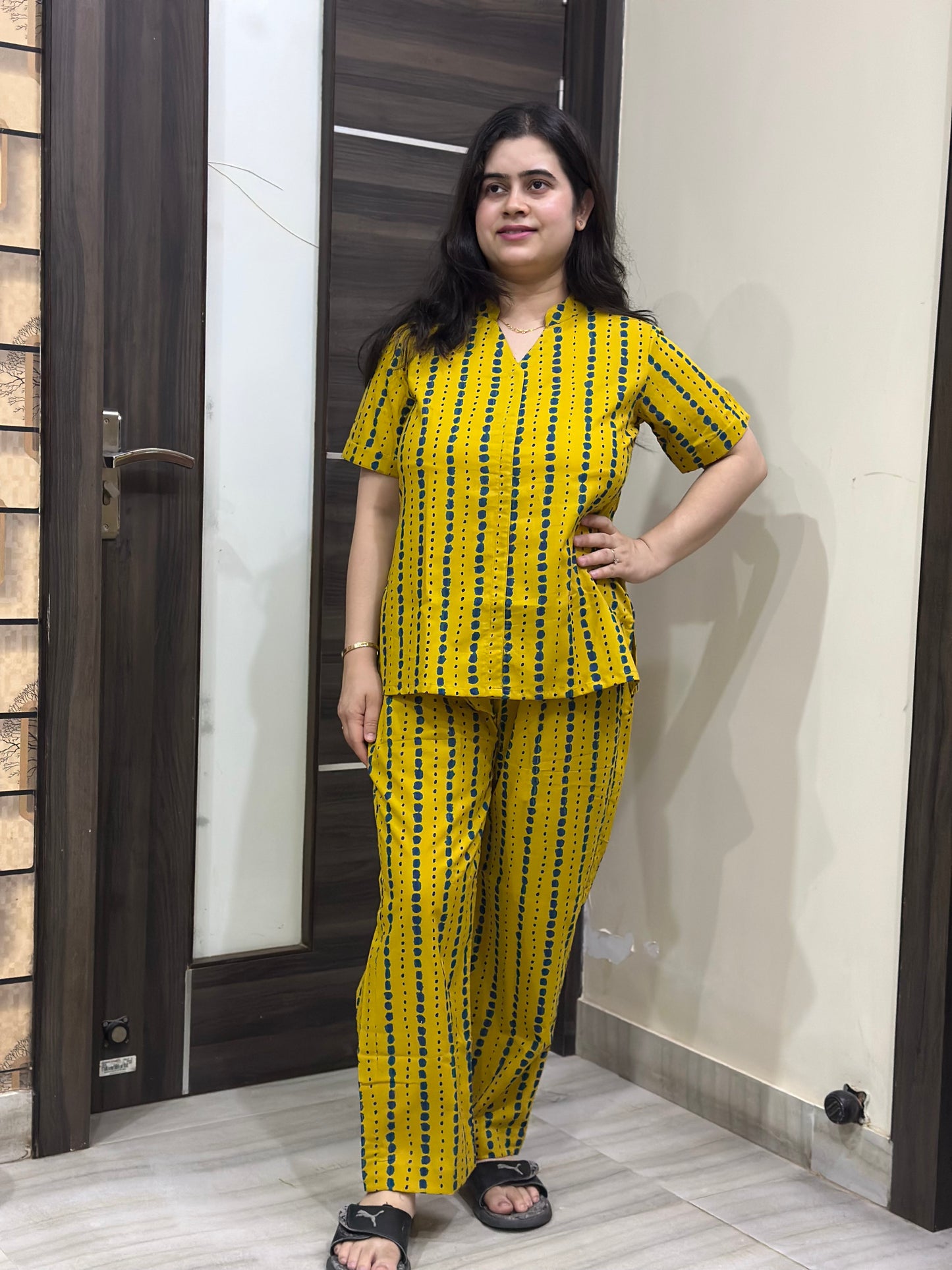 Noor Premium cotton night wear cord set Mustard