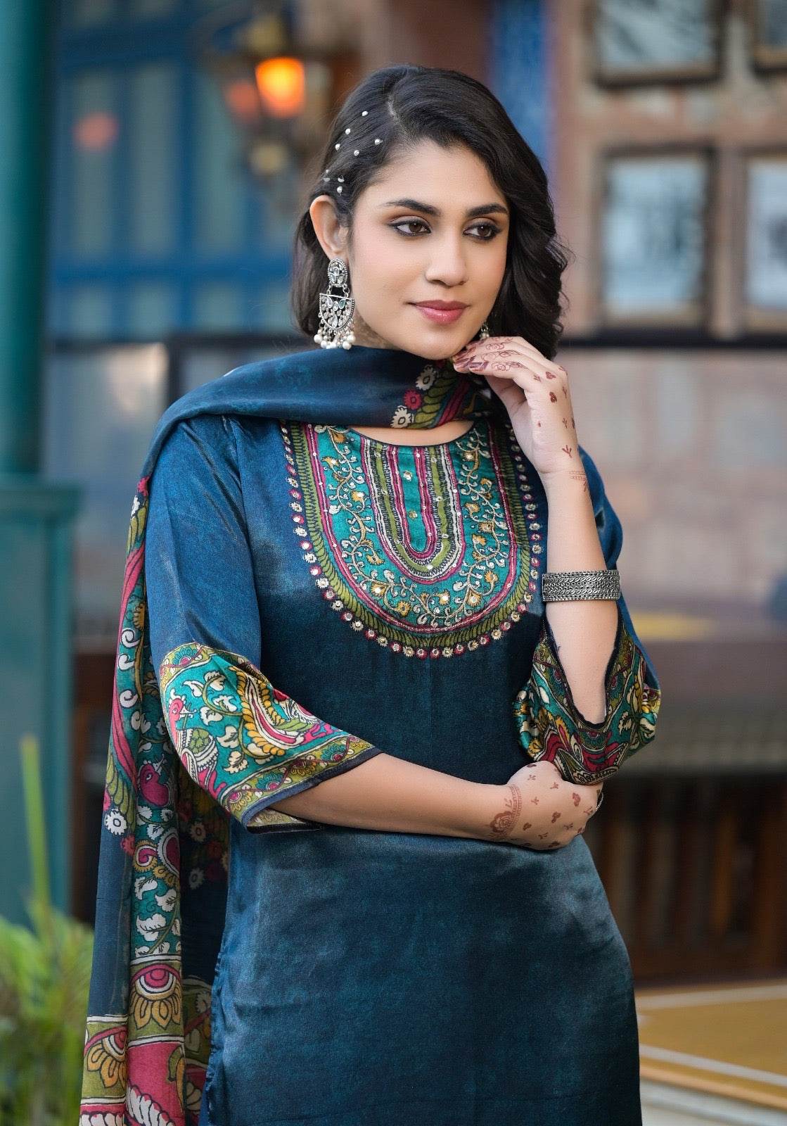 Soft Gajji Silk Suit For Women Peacock - Vijay Laxmi