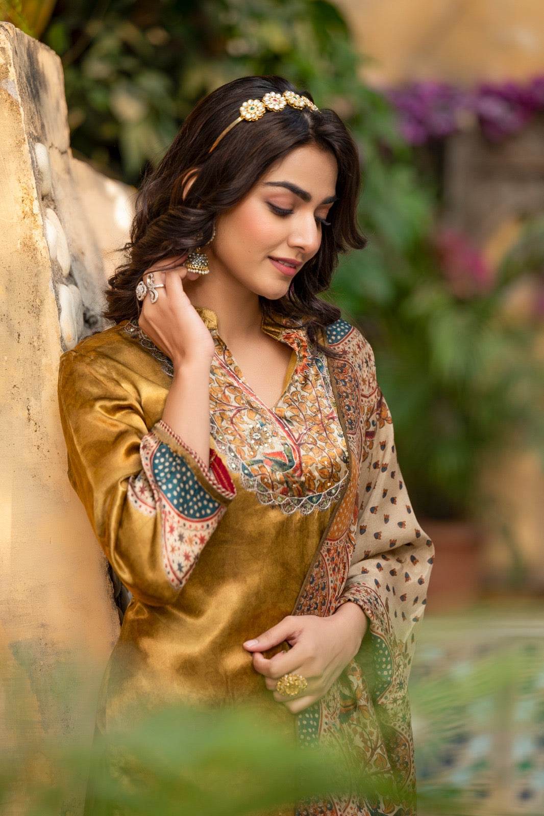 Soft Gajji Silk Suit For Women Peacock - Vijay Laxmi