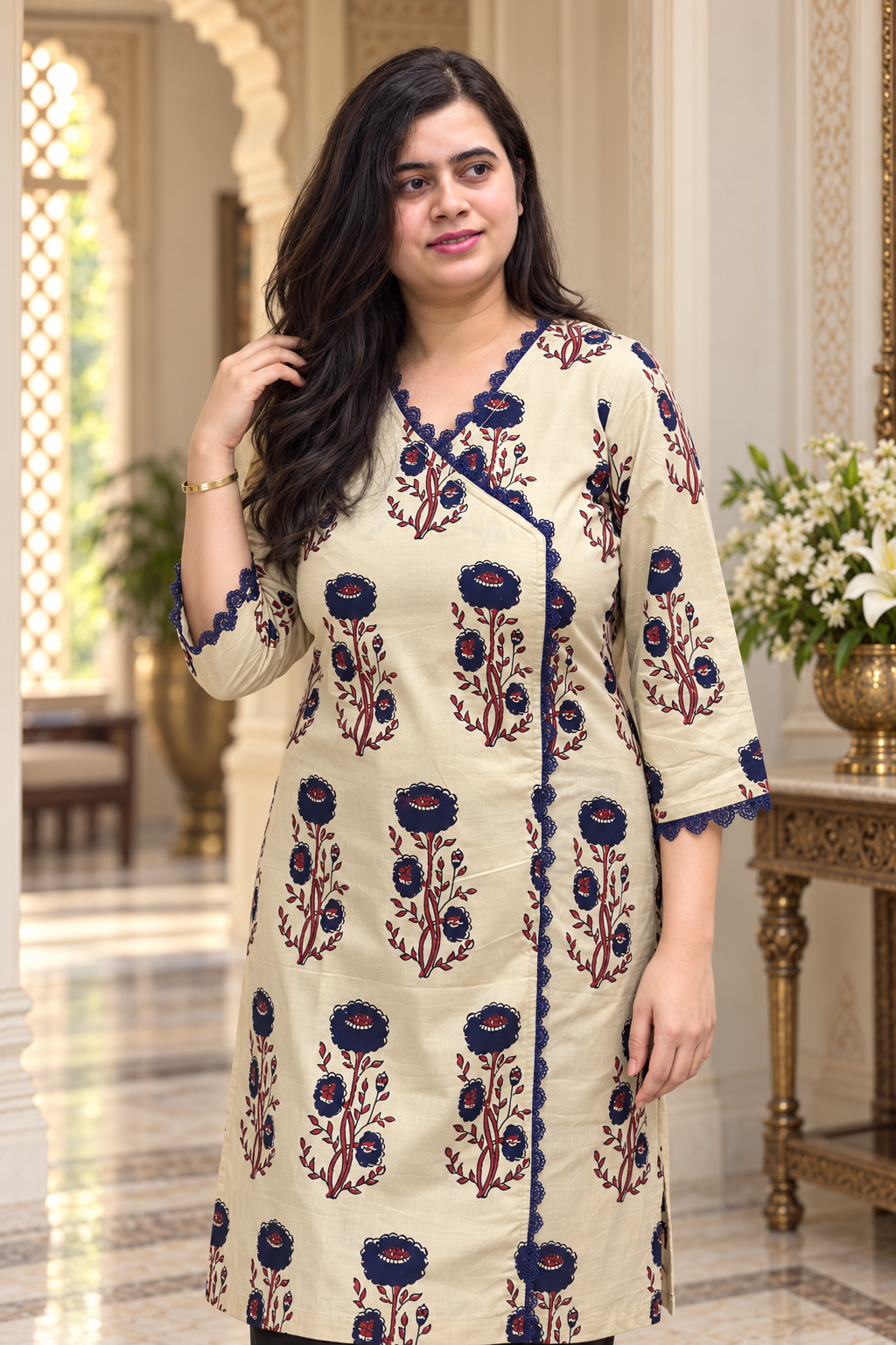 Madhubani pure cotton kurti for women cream
