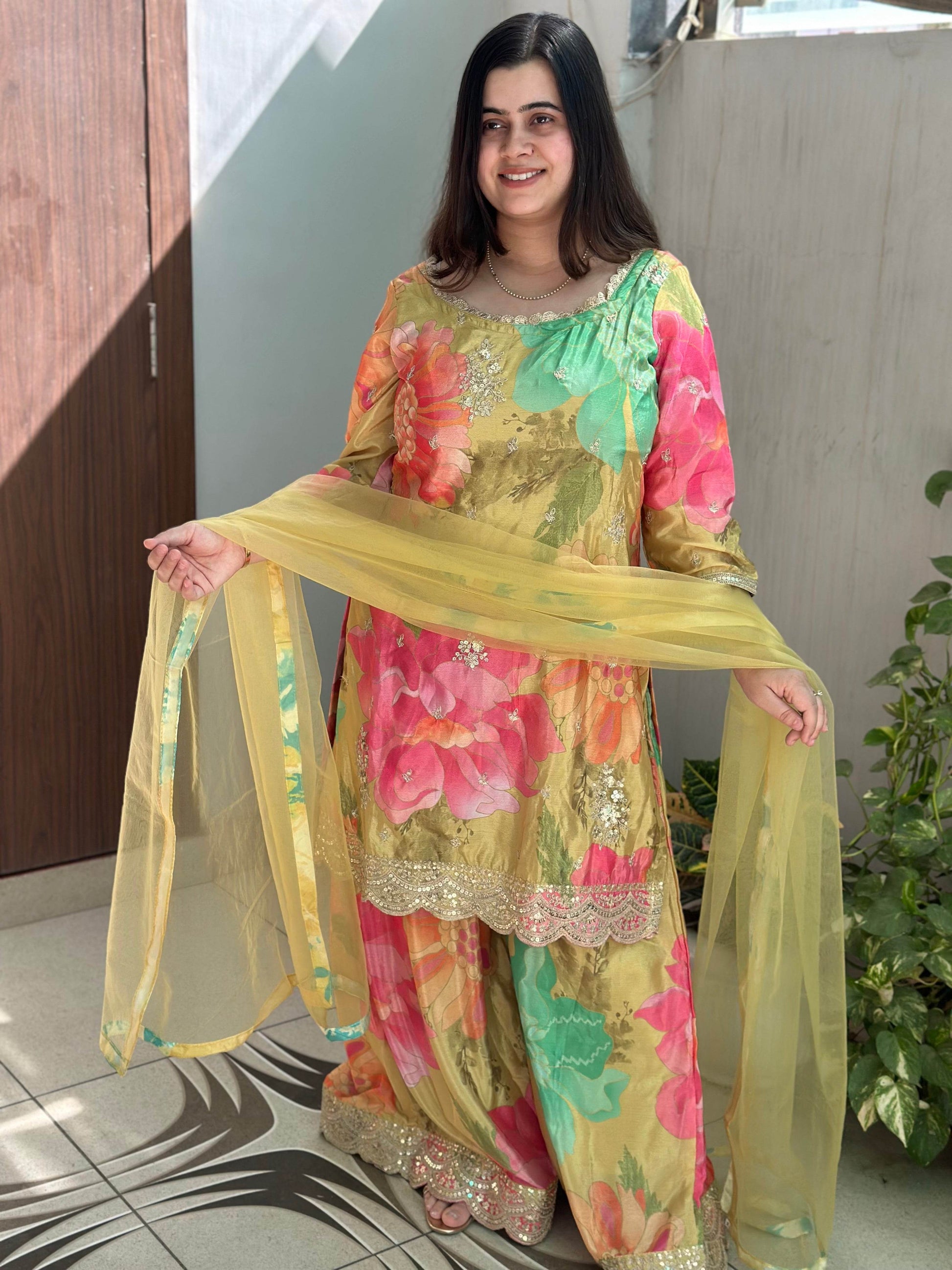 Chinon silk sharara suit - Vijay Laxmi