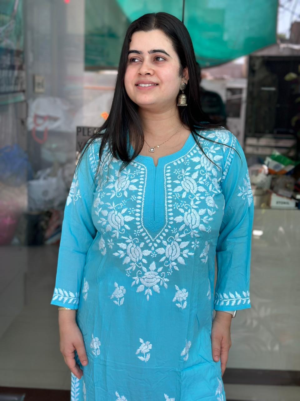 Chikankari Modal Kurti Blue