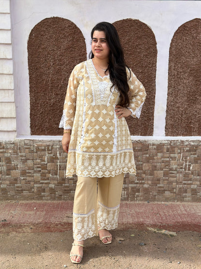 Gulmohar Chikankari Cotton Cord Set for women