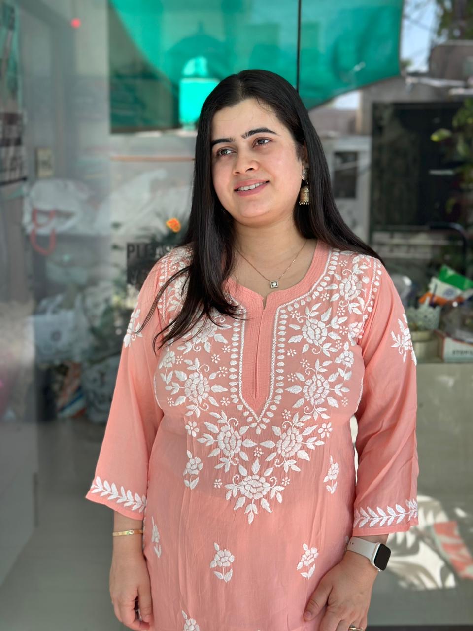Chikankari Modal Kurti Peach