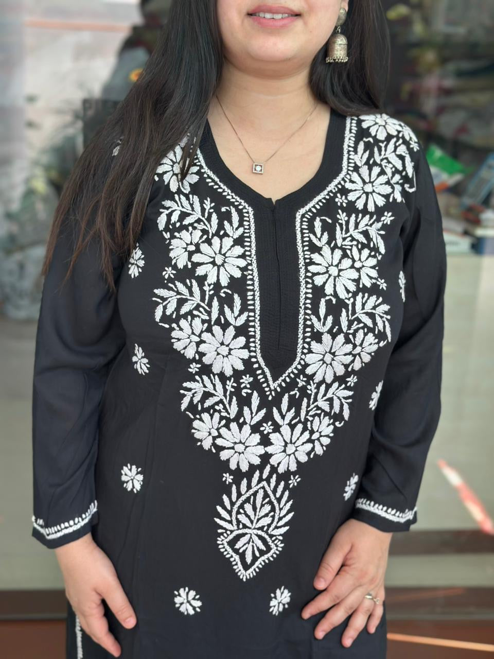 Chikankari Modal Kurti Black