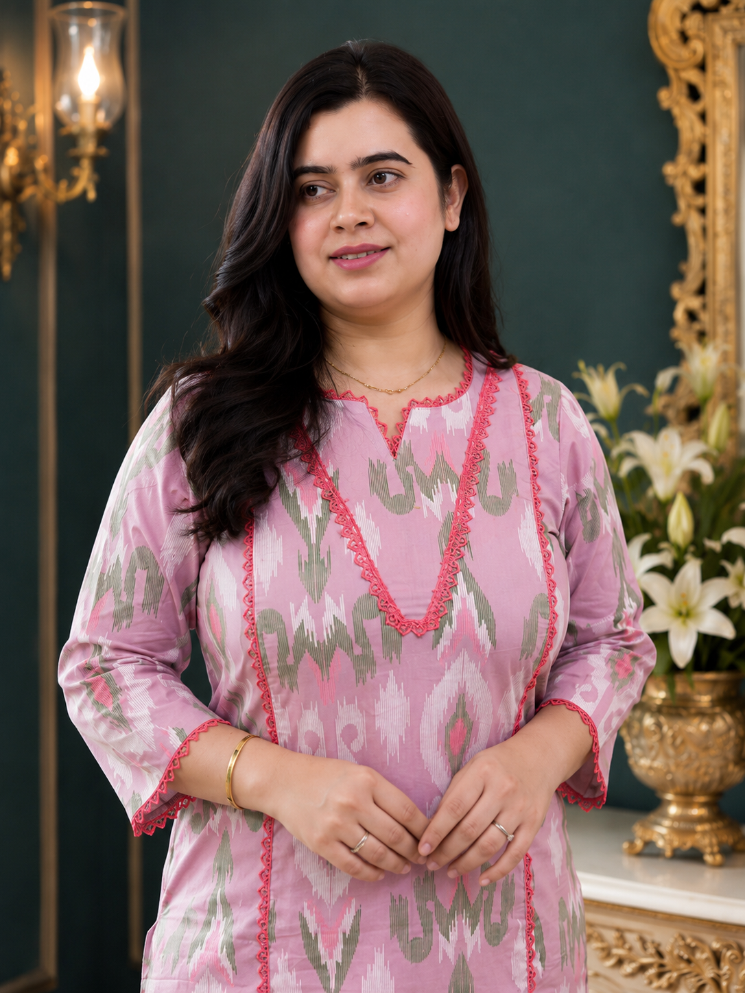 Mehar premium cotton Kurta & Pant Ikkat Pink