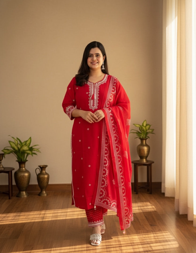 Cotton Flex kurta set with pants & dupatta