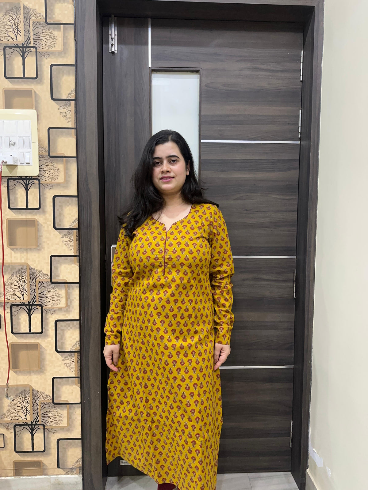 Madhubani pure cotton kurti for women mustard